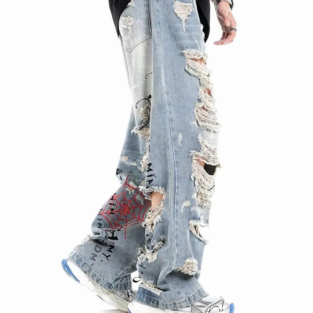 Ripped Hand-Painted Spider Jeans