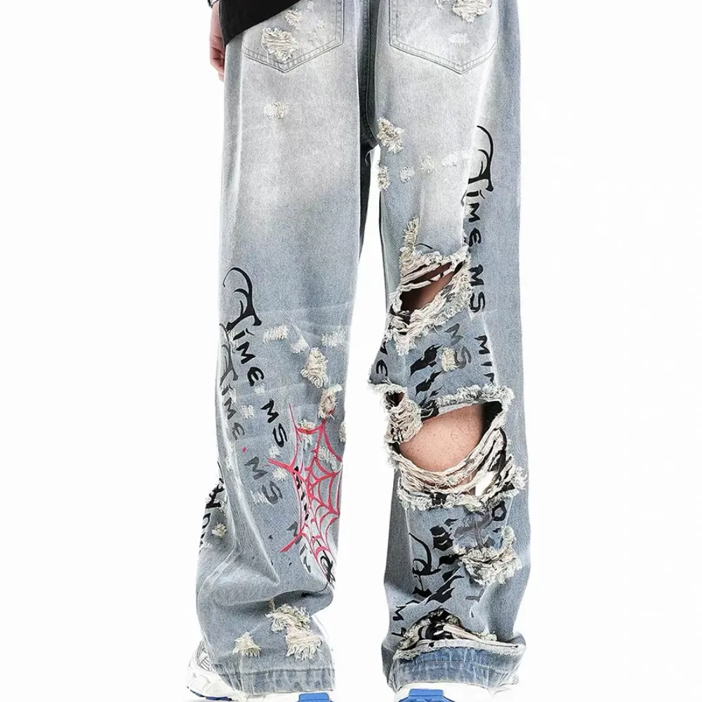 Ripped Hand-Painted Spider Jeans