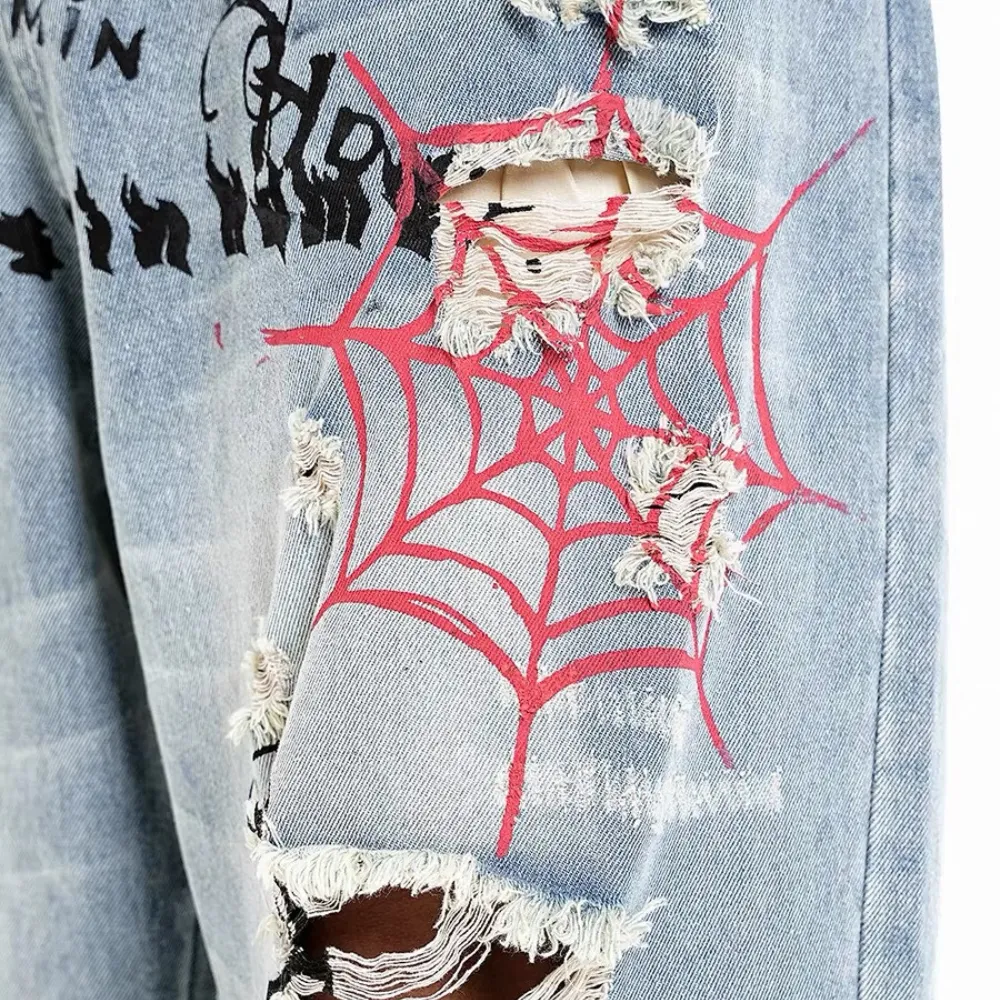 Ripped Hand-Painted Spider Jeans