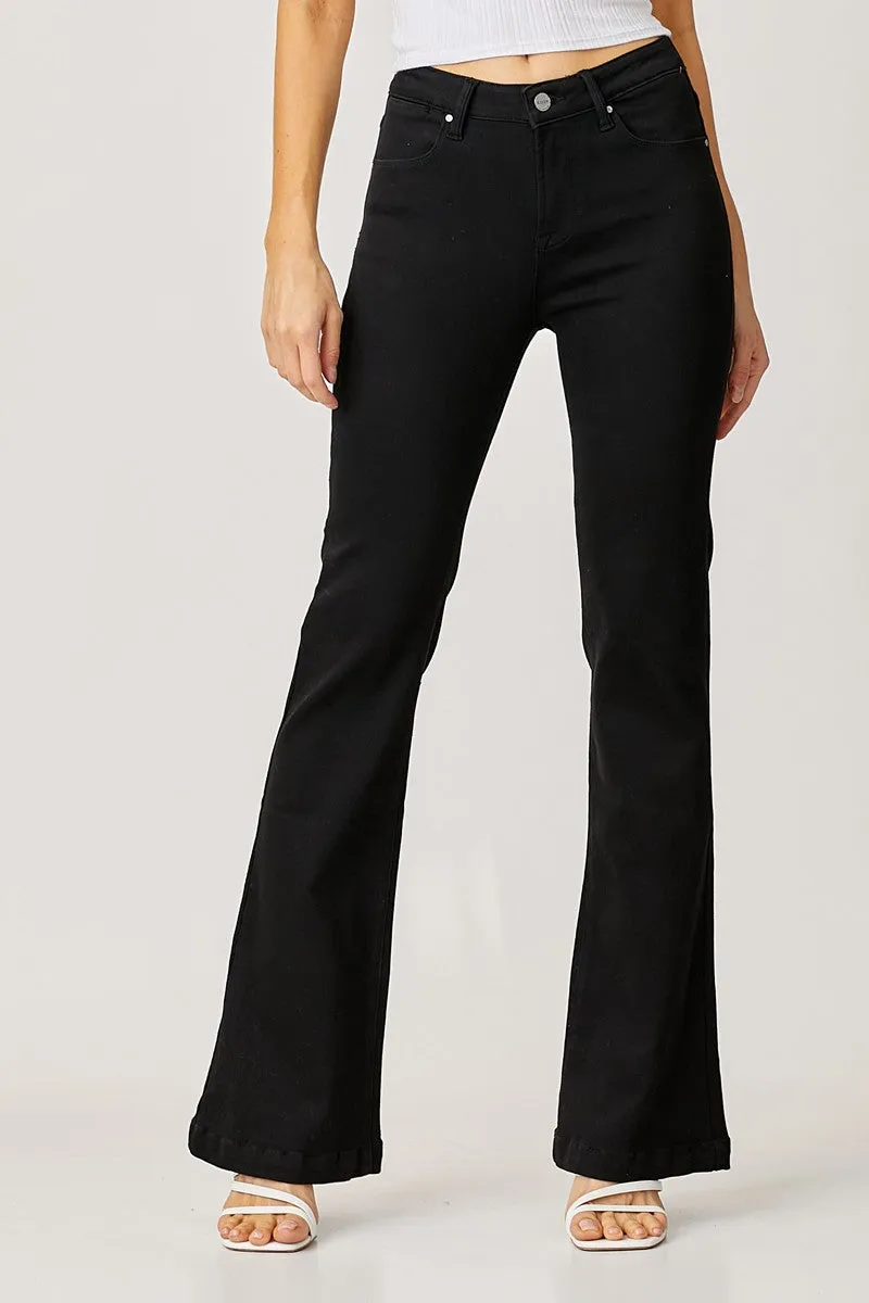 Risen Mid Rise Flare Jeans in Black