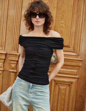 Riva Ruched Off-The-Shoulder Top in Black