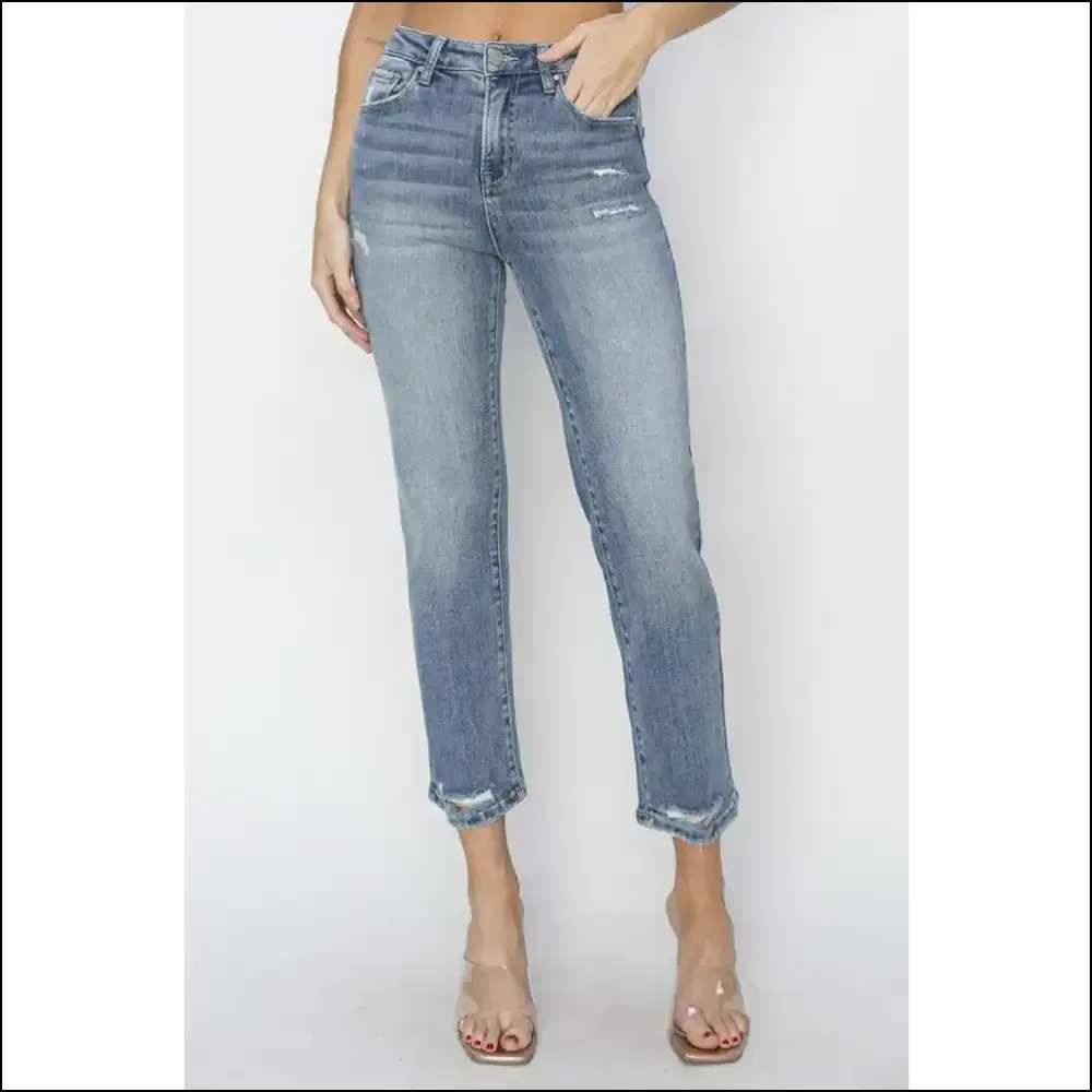 Rock your Curves with Risen High Waist Distressed Cropped Jeans 😂👖
