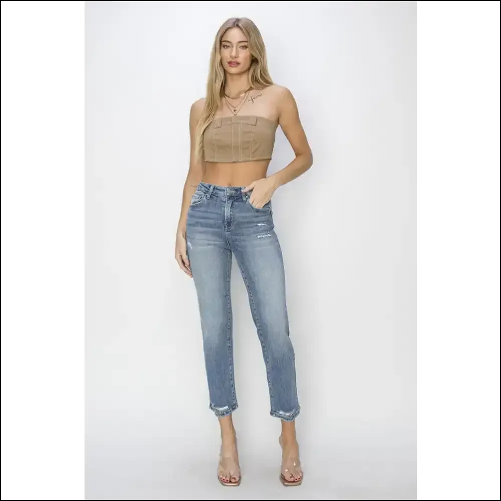 Rock your Curves with Risen High Waist Distressed Cropped Jeans 😂👖