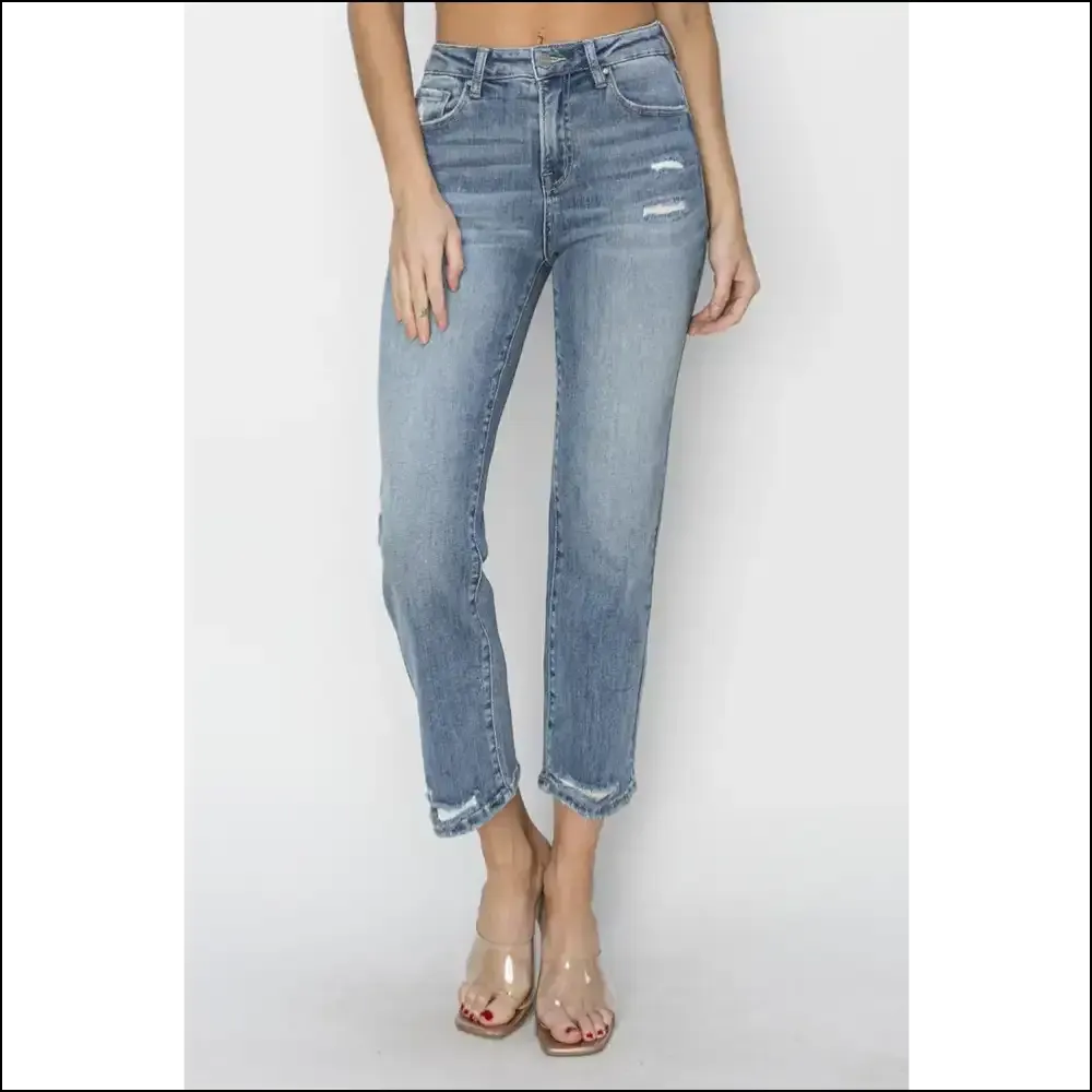 Rock your Curves with Risen High Waist Distressed Cropped Jeans 😂👖