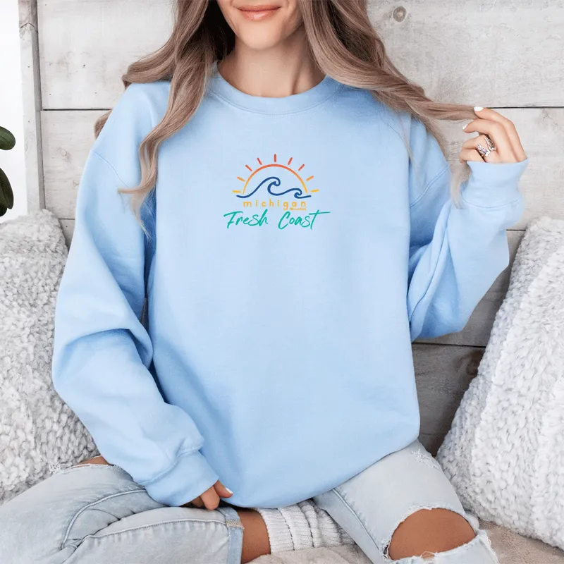 SALE "Sunshine On The Fresh Coast" Relaxed Fit Classic Crew Unisex Sweatshirt