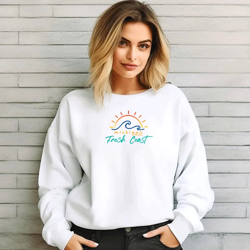 SALE "Sunshine On The Fresh Coast" Relaxed Fit Classic Crew Unisex Sweatshirt