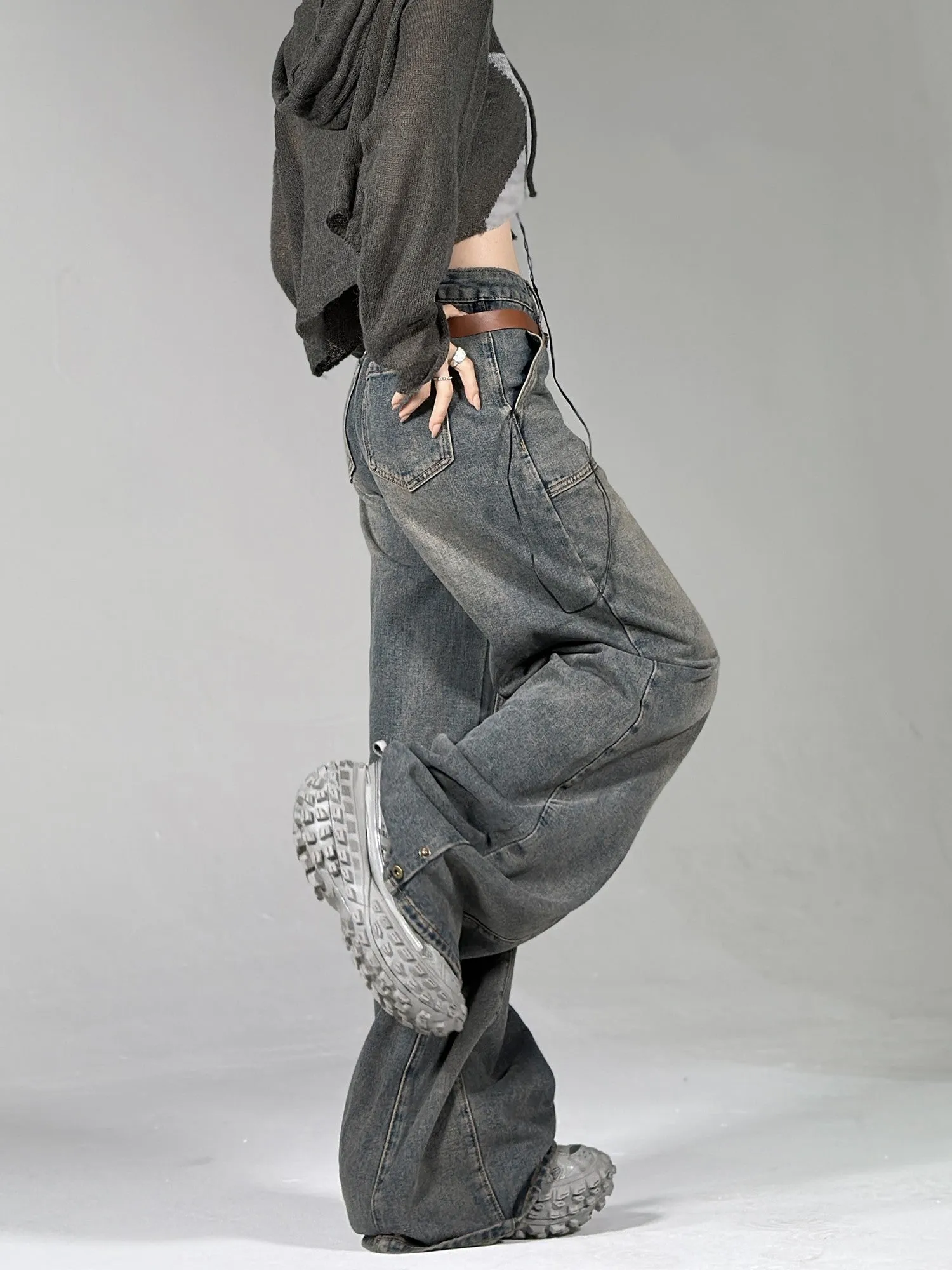 Sand Washed Wide Leg Jeans