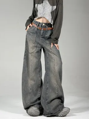Sand Washed Wide Leg Jeans
