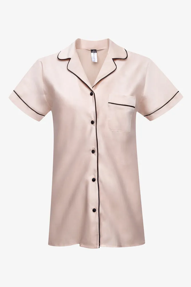 Satin Button Through Pyjama Set Peach