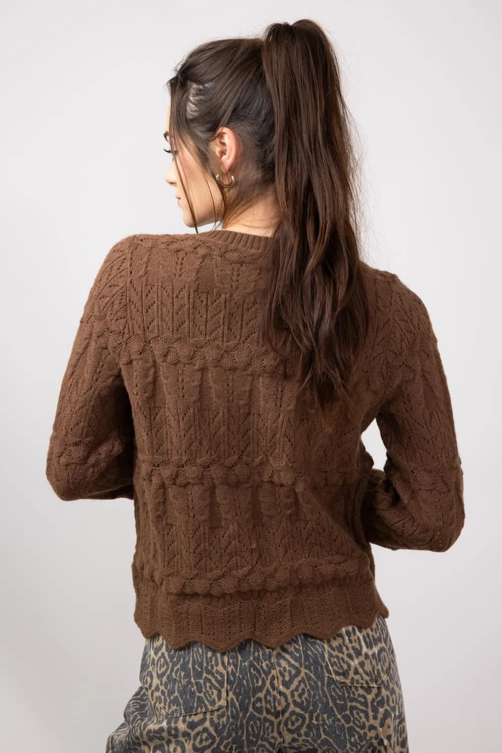 Scallop Edged Sweater for Women in Brown | MAS2875-BROWN