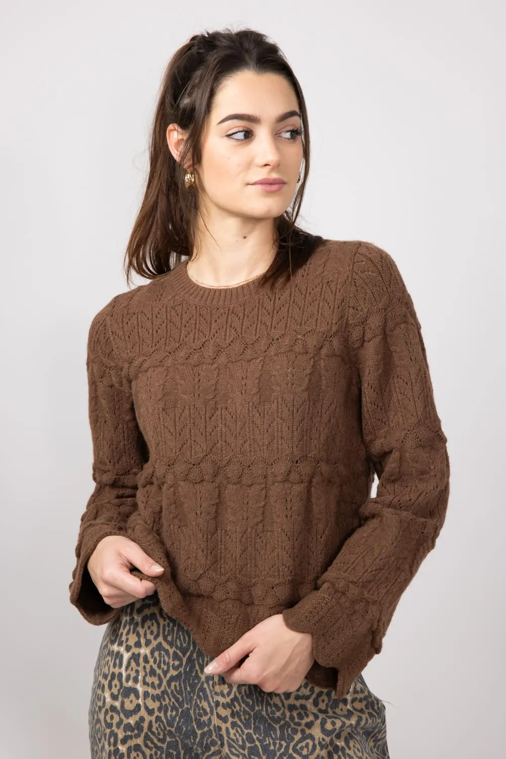 Scallop Edged Sweater for Women in Brown | MAS2875-BROWN
