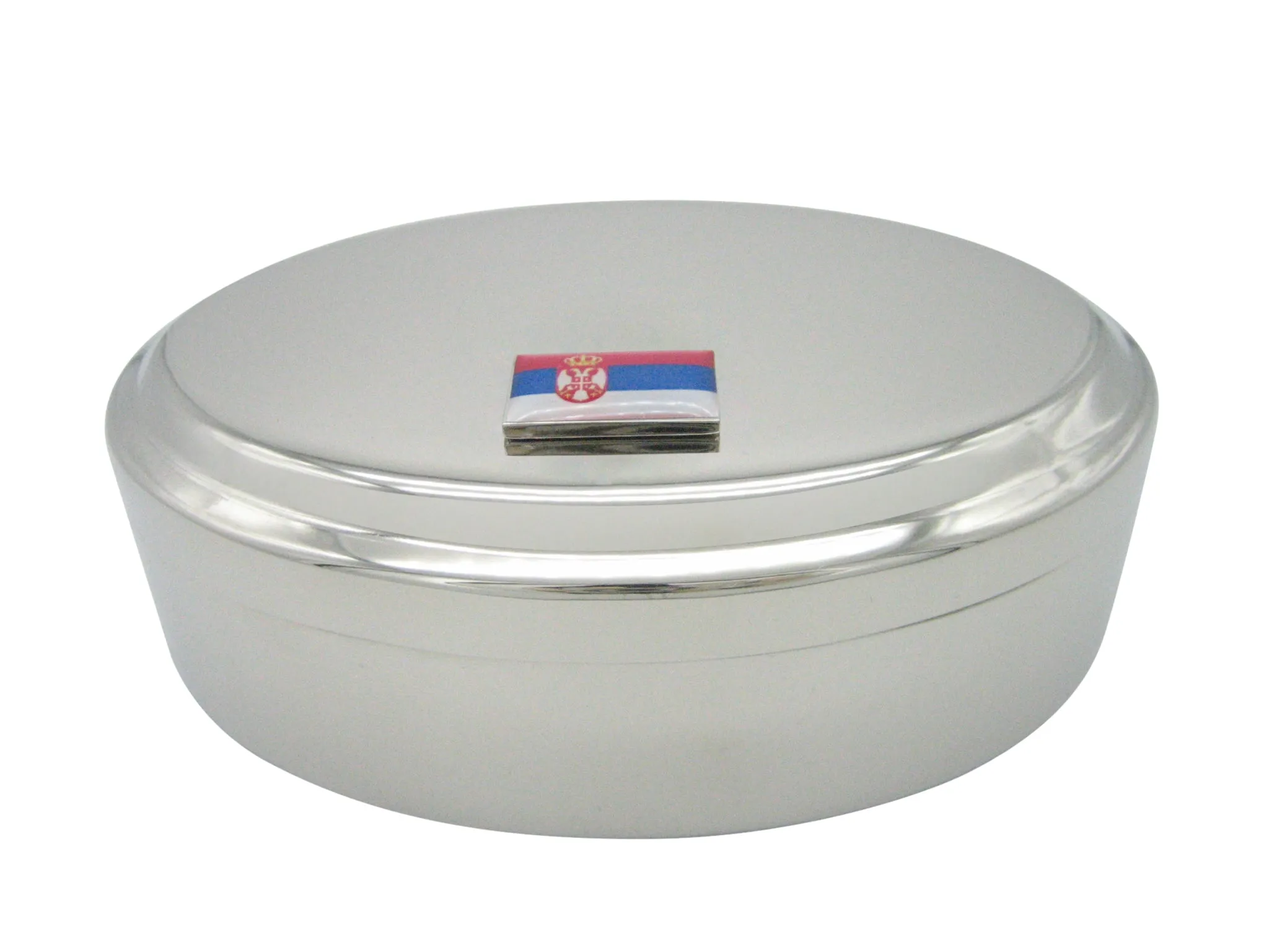 Serbia Flag Pendant Oval Trinket Jewelry Box