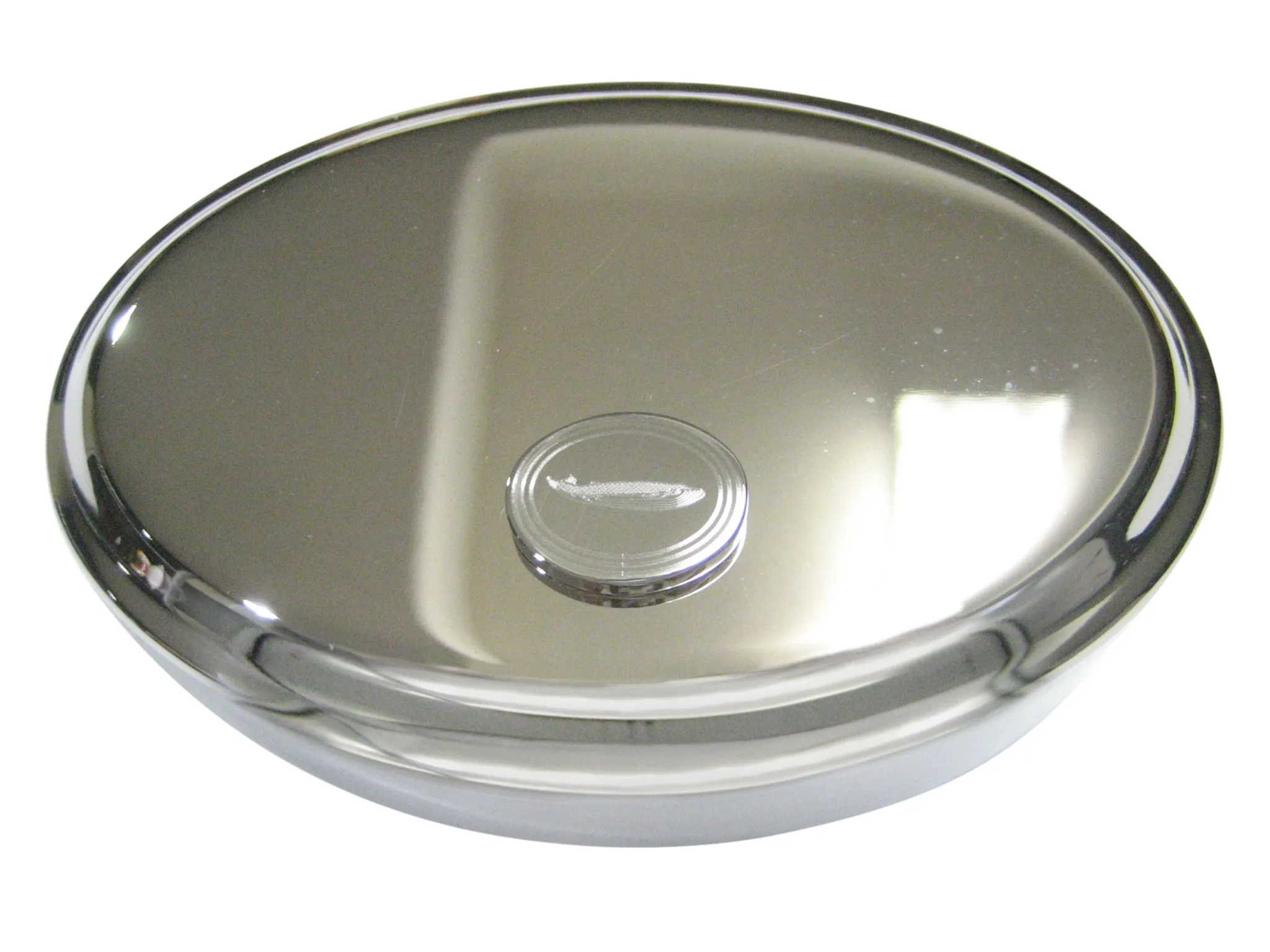 Silver Toned Etched Oval Whale Oval Trinket Jewelry Box