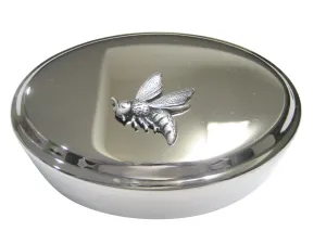 Silver Toned Textured Yellow Jacket Bee Bug Insect Oval Trinket Jewelry Box