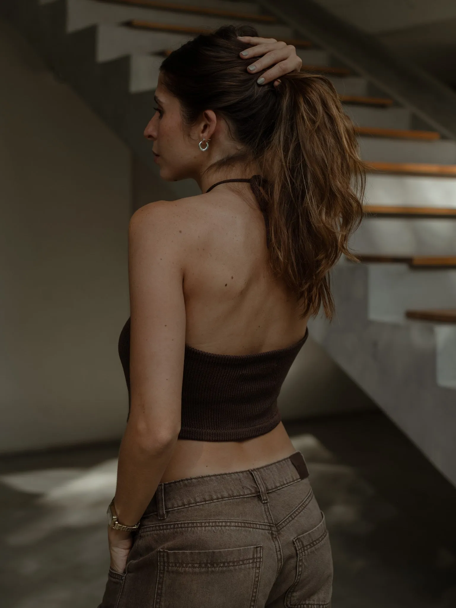SIMPLY BANDANA KNIT TOP - ESPRESSO