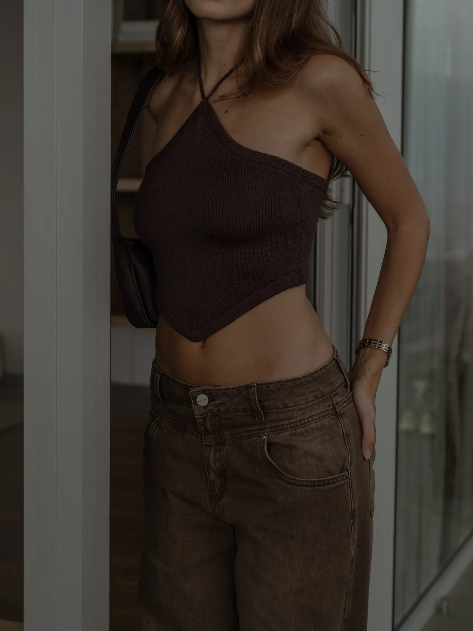 SIMPLY BANDANA KNIT TOP - ESPRESSO