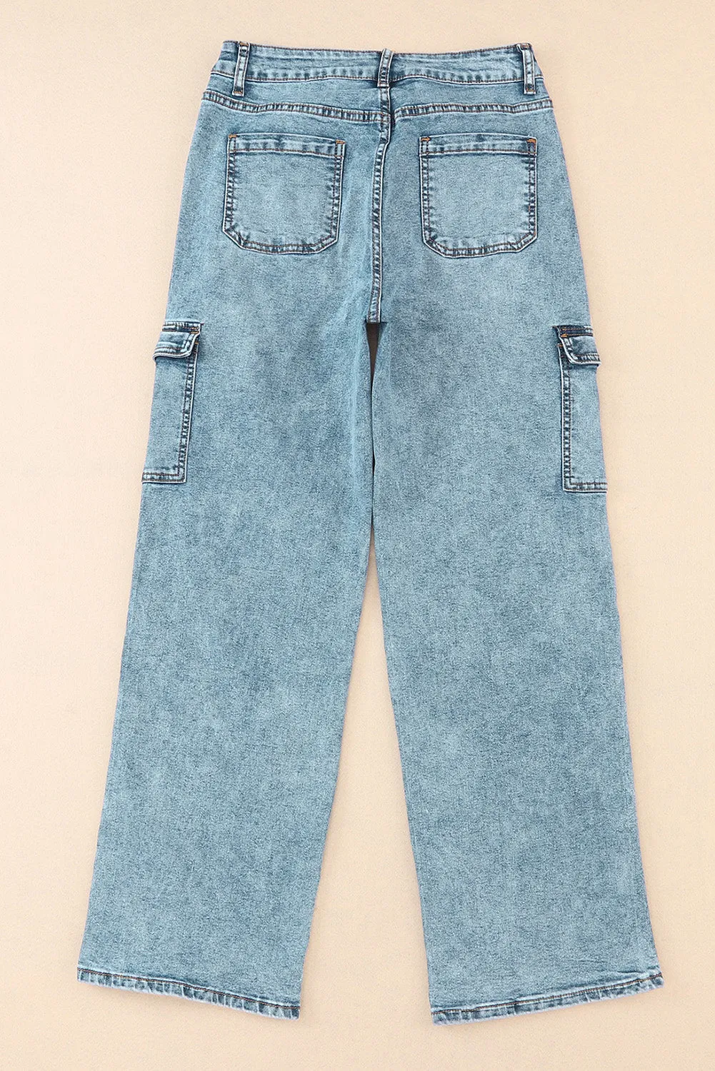 Sky Blue Cool Cargo Style Wide Leg Jeans