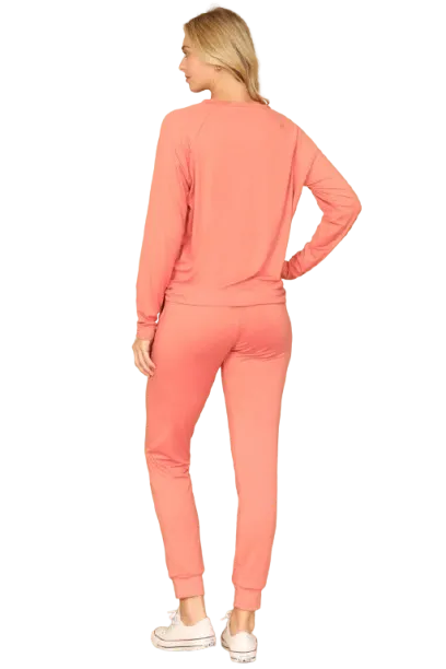 Solid Long Sleeve Top and Joggers Set with Self Tie Lantana - Pack of 6