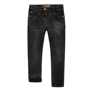 Souris Mini Black Slim Fit Embroidered Denim Pants- Child