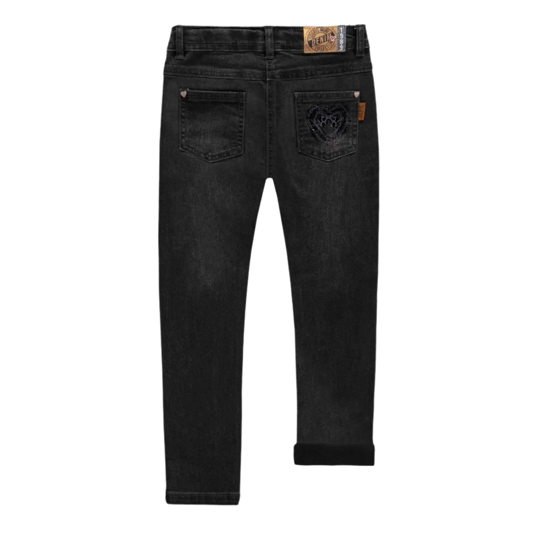Souris Mini Black Slim Fit Embroidered Denim Pants- Child