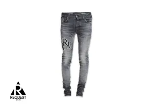 Staggered Embroidered Jean "Grey/Black"