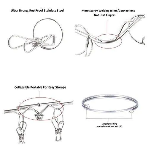 Stainless Steel Hanging Drying Rack– Collapsible Portable Clip and Drip Hanger with 32 Overstriking Wire Clothespins For Drying Clothing Towels/Diapers/ Underwear/ Socks