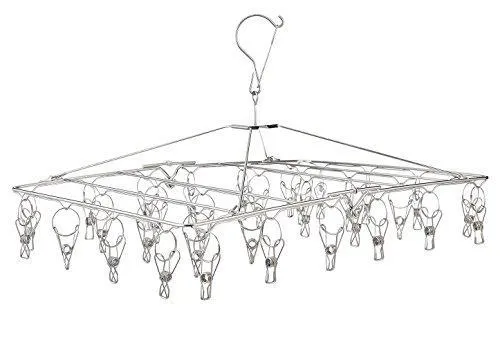Stainless Steel Hanging Drying Rack– Collapsible Portable Clip and Drip Hanger with 32 Overstriking Wire Clothespins For Drying Clothing Towels/Diapers/ Underwear/ Socks