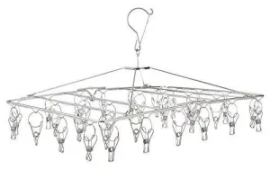 Stainless Steel Hanging Drying Rack– Collapsible Portable Clip and Drip Hanger with 32 Overstriking Wire Clothespins For Drying Clothing Towels/Diapers/ Underwear/ Socks