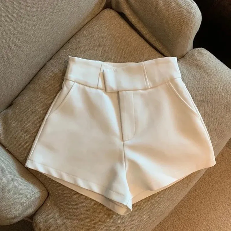 Streetwear Black Shorts Women Elegant High Waist White A Line Wide Leg Suit Short Sexy Club Slim Hot Short Pants