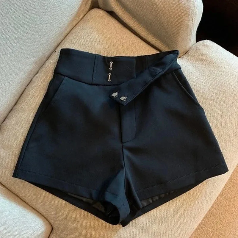 Streetwear Black Shorts Women Elegant High Waist White A Line Wide Leg Suit Short Sexy Club Slim Hot Short Pants