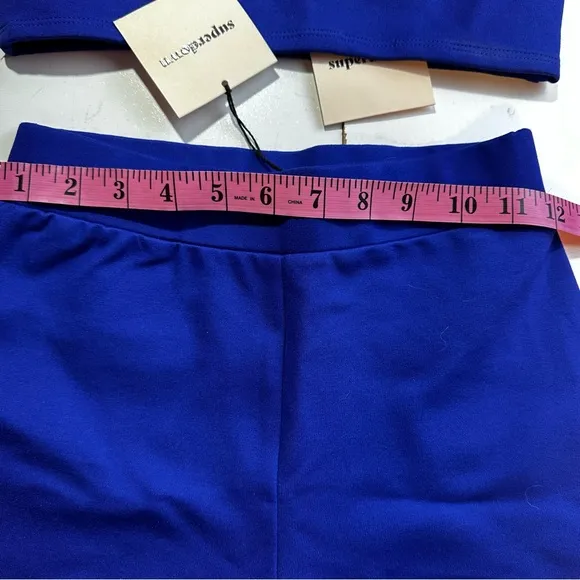 Super Down Blue Isabel Super Crop Top &amp; Biker Short Matching Cotton Set NWT XS