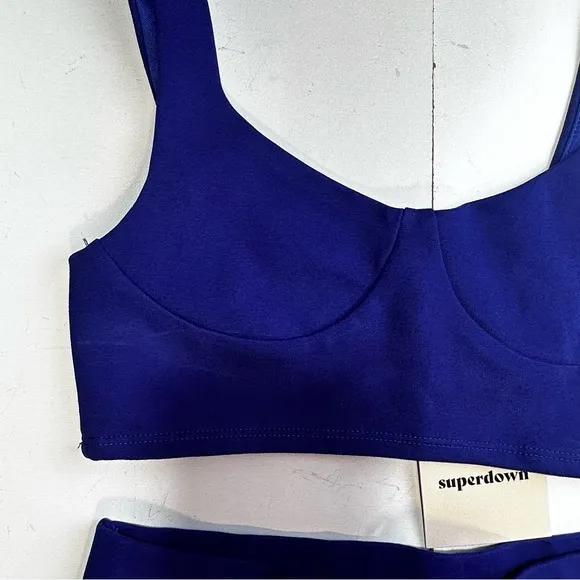 Super Down Blue Isabel Super Crop Top &amp; Biker Short Matching Cotton Set NWT XS