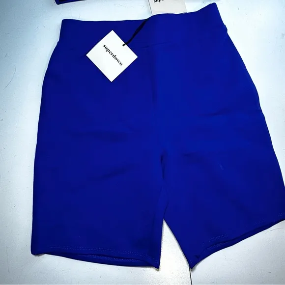 Super Down Blue Isabel Super Crop Top &amp; Biker Short Matching Cotton Set NWT XS