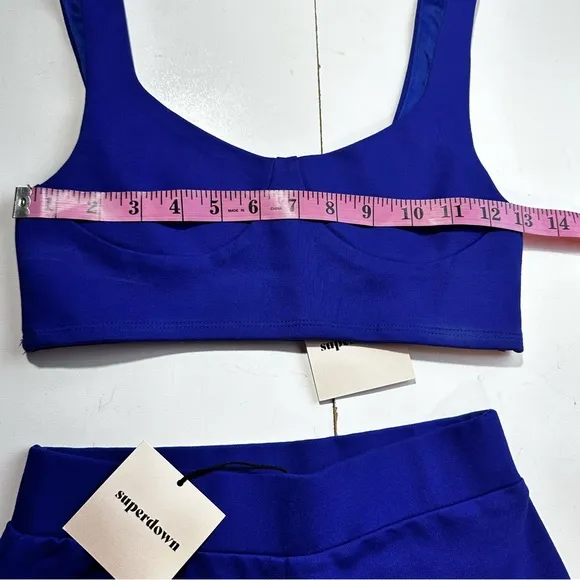 Super Down Blue Isabel Super Crop Top &amp; Biker Short Matching Cotton Set NWT XS