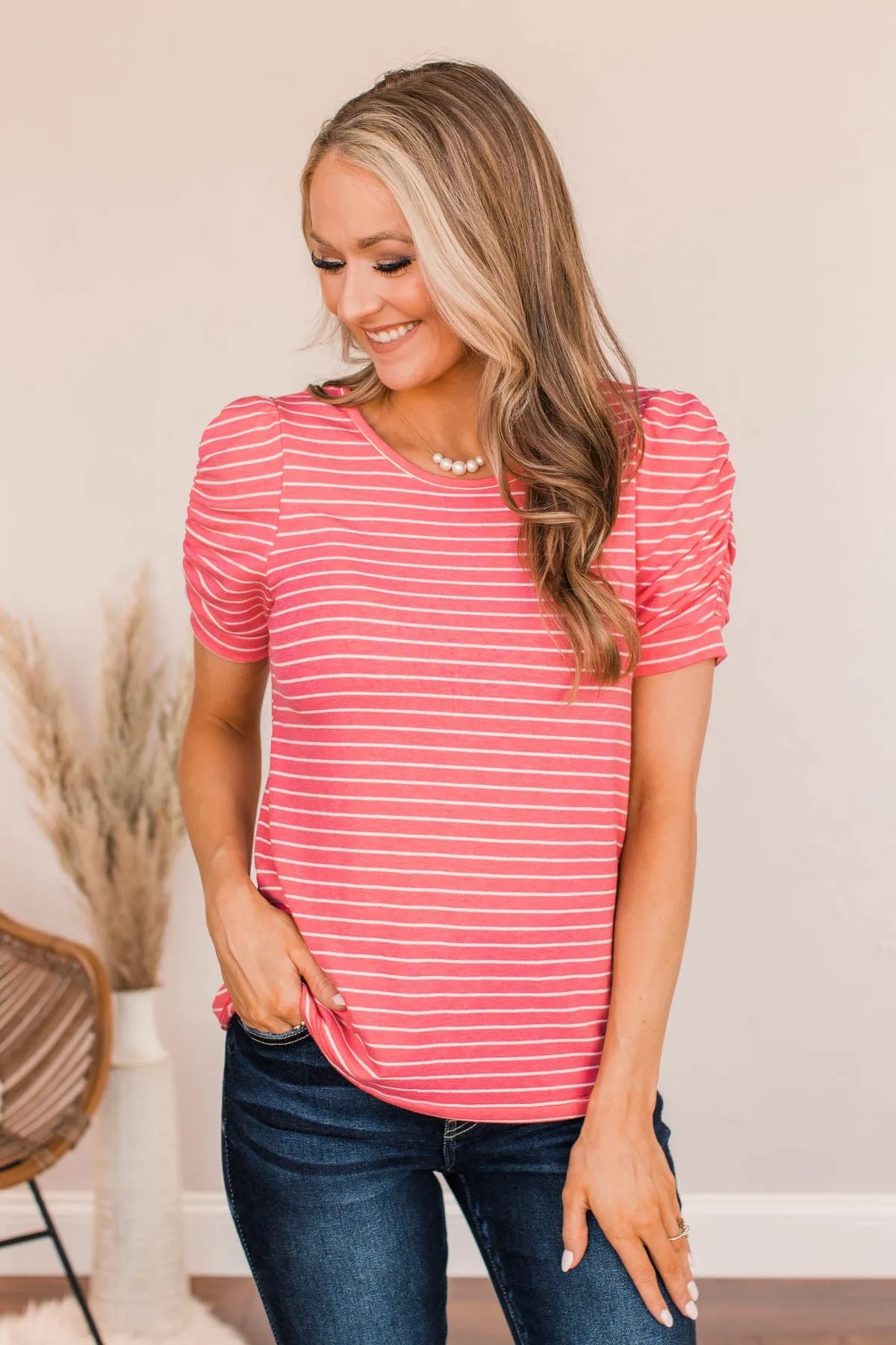 Surprise Visit Striped Top- Bubble Pink