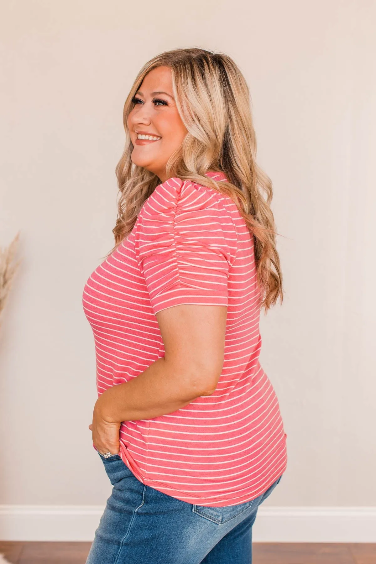 Surprise Visit Striped Top- Bubble Pink