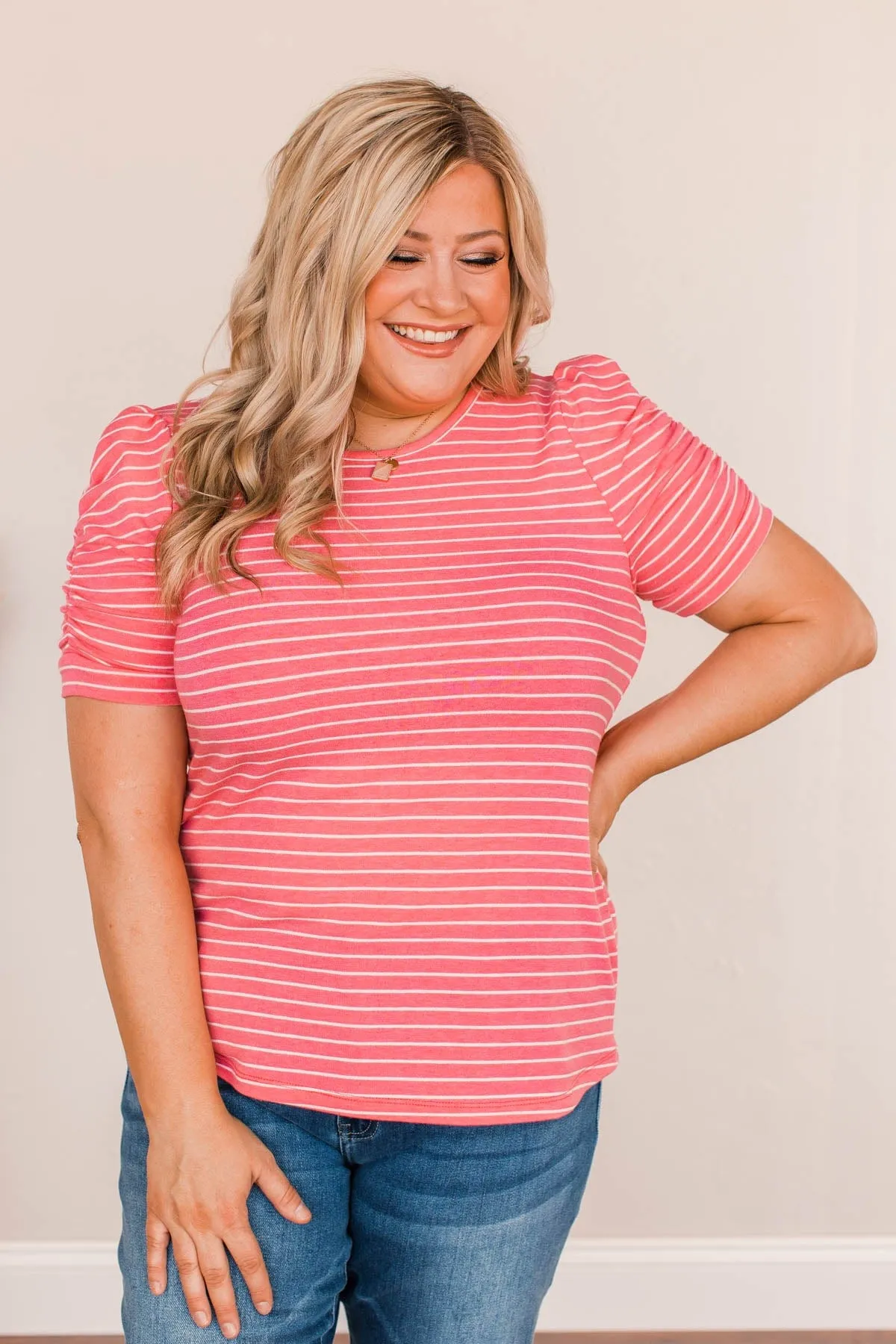 Surprise Visit Striped Top- Bubble Pink