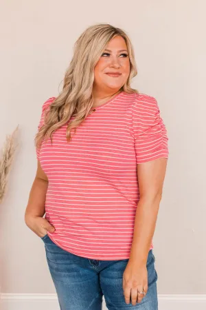 Surprise Visit Striped Top- Bubble Pink