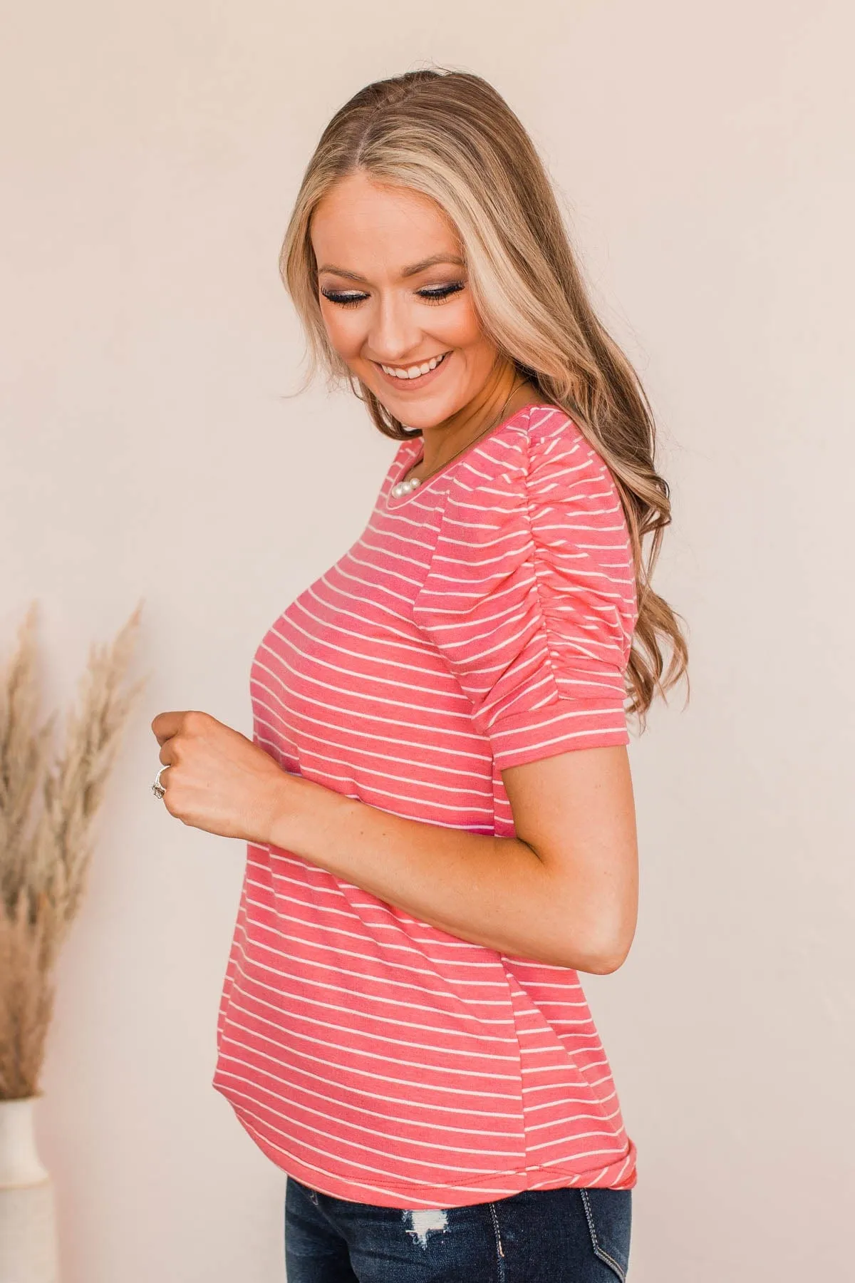 Surprise Visit Striped Top- Bubble Pink