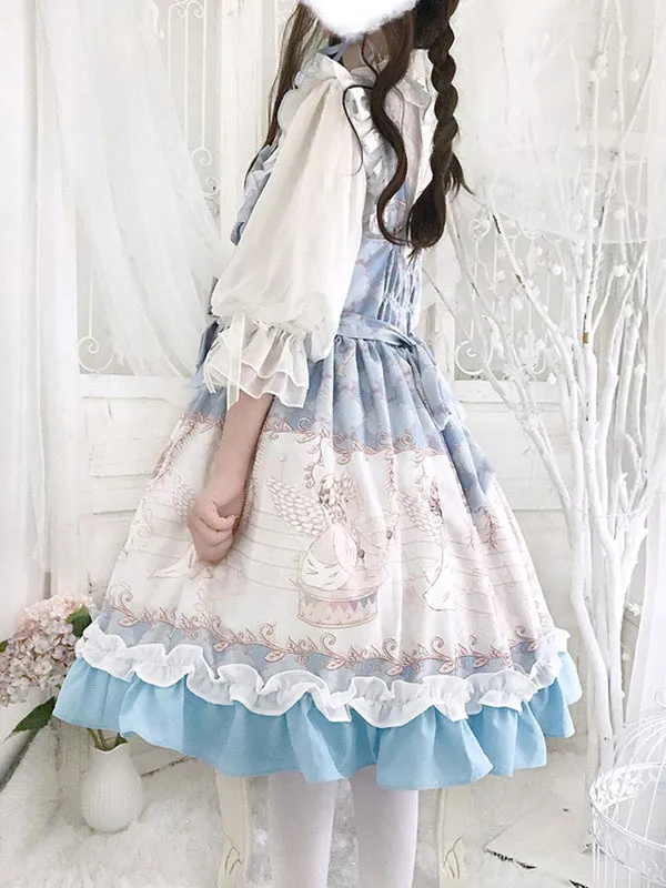 Sweet Lolita JSK Dress Lolita Printed Bows Light Sky Blue Lolita Jumper Skirts