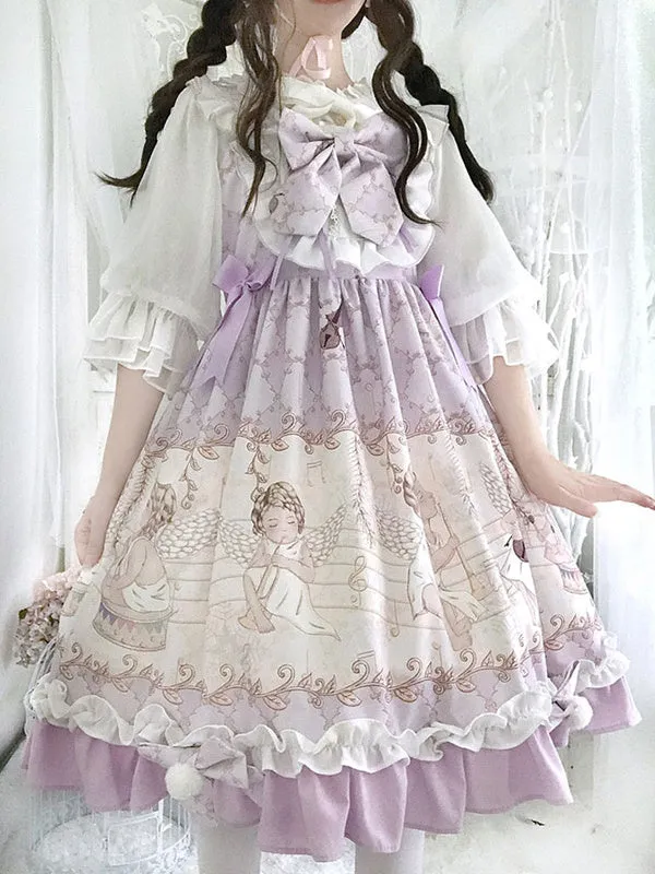 Sweet Lolita JSK Dress Lolita Printed Bows Light Sky Blue Lolita Jumper Skirts