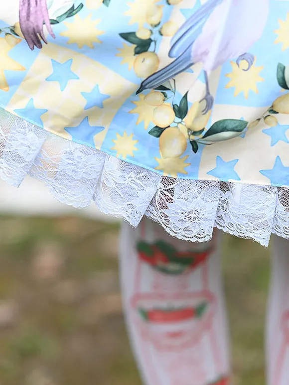 Sweet Lolita Overskirt Animal Print Light Sky Blue Tea Party Daily Casual Lace Lolita Skirts