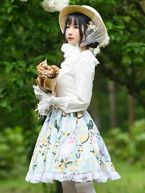 Sweet Lolita Overskirt Animal Print Light Sky Blue Tea Party Daily Casual Lace Lolita Skirts