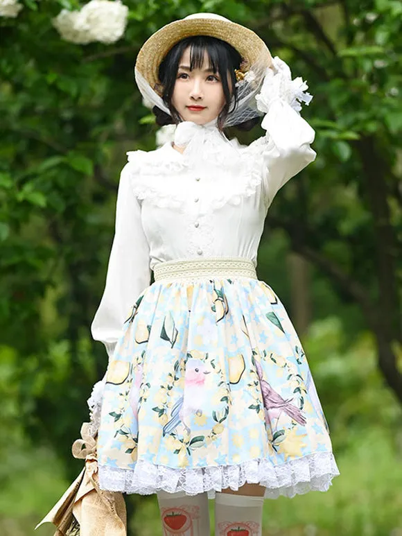 Sweet Lolita Overskirt Animal Print Light Sky Blue Tea Party Daily Casual Lace Lolita Skirts
