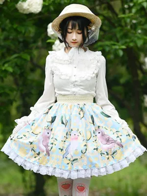 Sweet Lolita Overskirt Animal Print Light Sky Blue Tea Party Daily Casual Lace Lolita Skirts