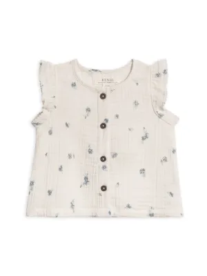 TESSA BUTTON FRONT RUFFLE SLEEVE TOP   SHORT || ELENA FLORAL