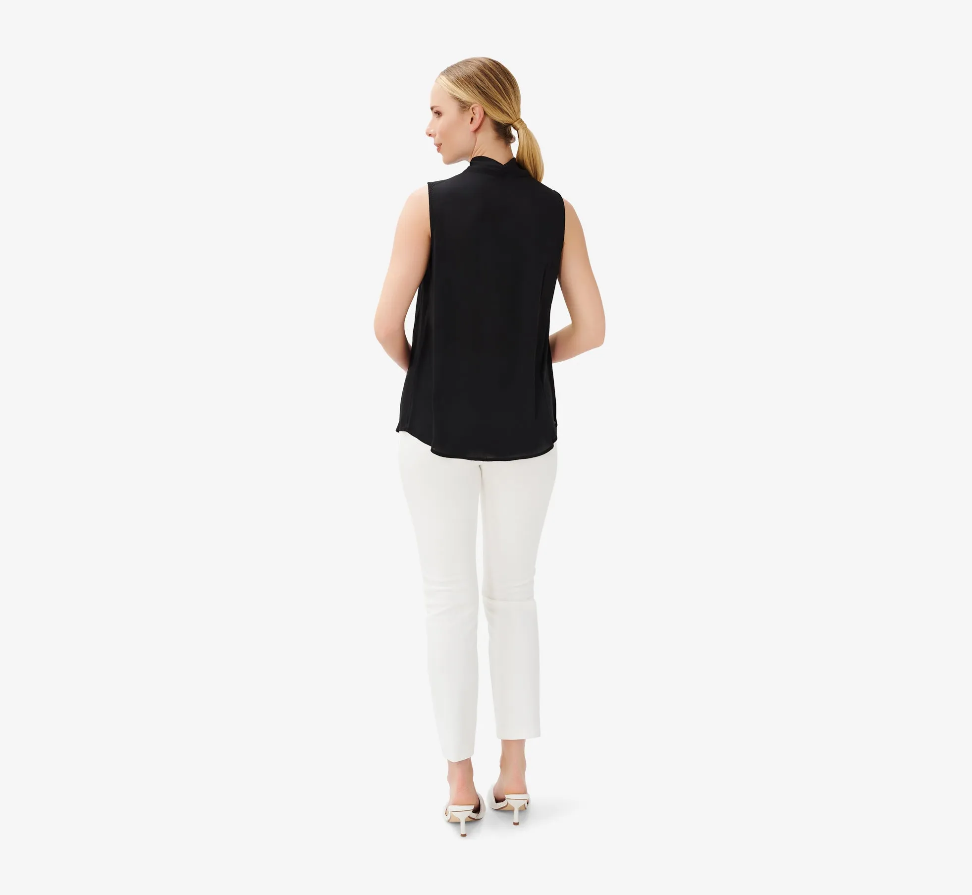 Tie-Neck Crepe Top In Black