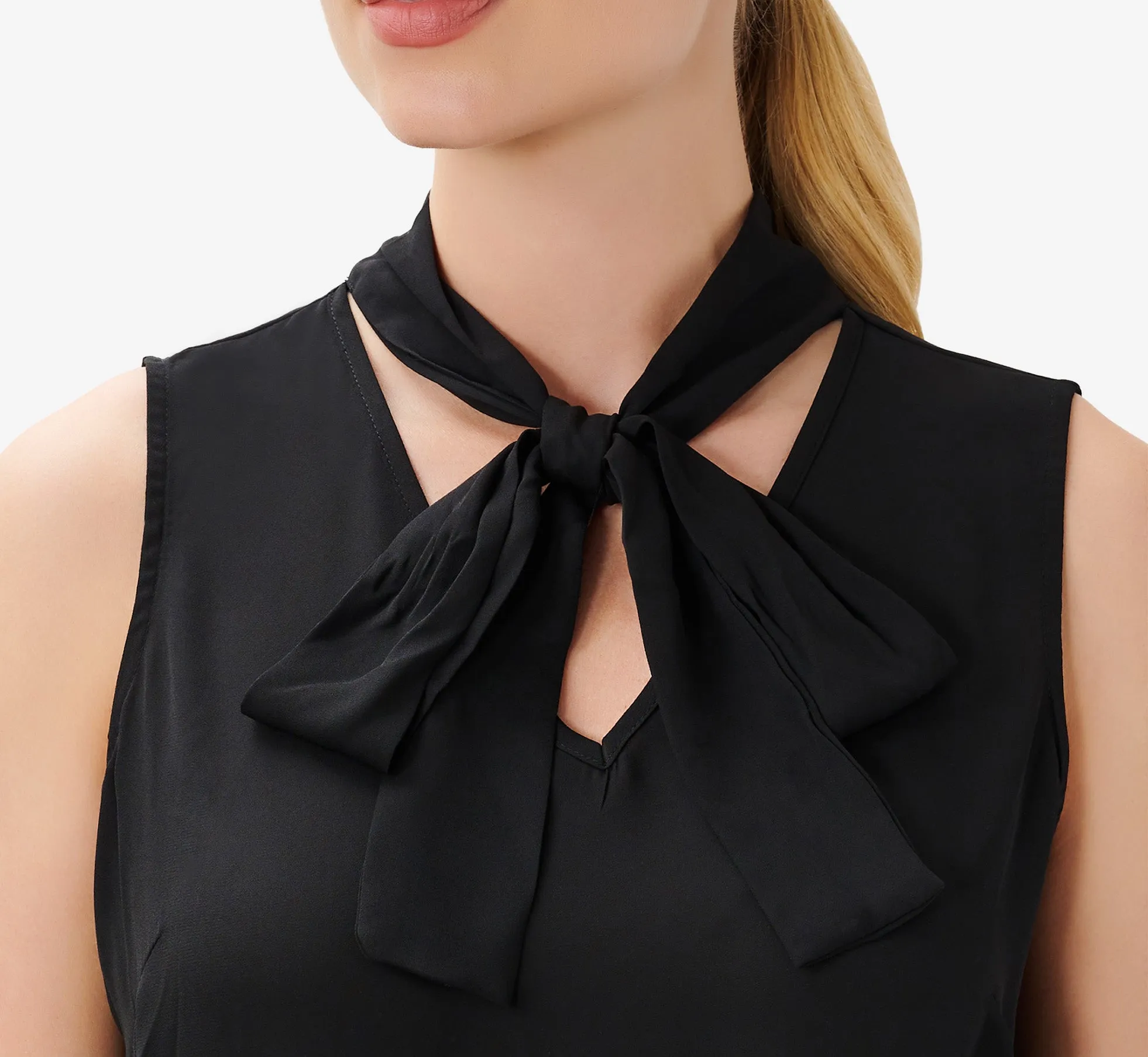 Tie-Neck Crepe Top In Black