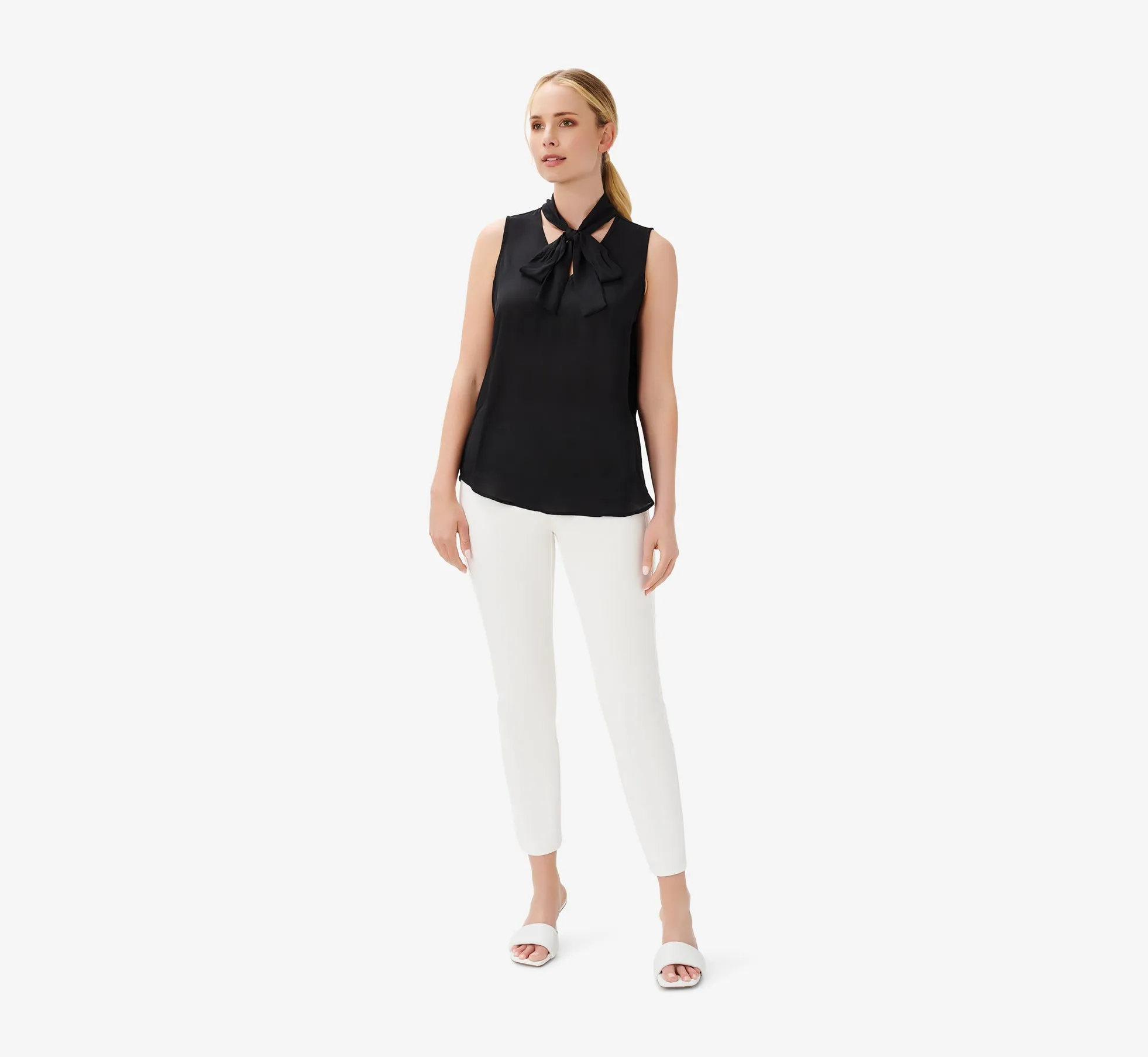 Tie-Neck Crepe Top In Black