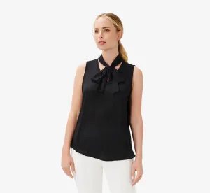 Tie-Neck Crepe Top In Black